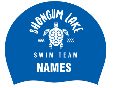 Set of two Team Swim Caps with swimmer name- Shongum