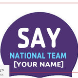 Set of two Purple Silicone Team Caps with Team Logo and swimmer Name- SAY National Team