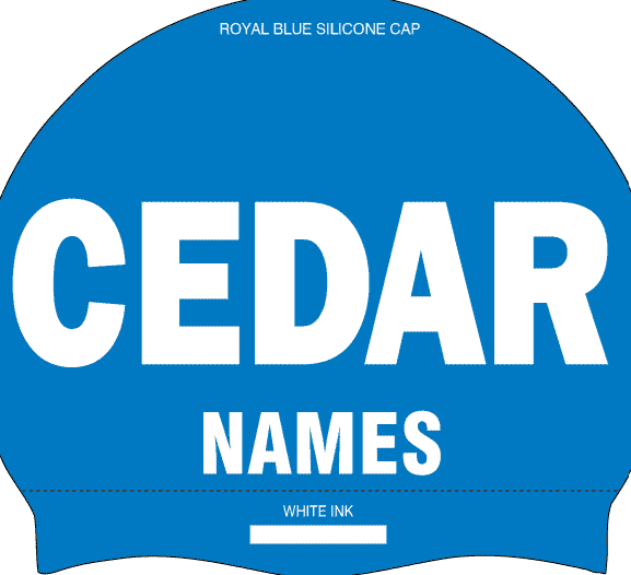Set of 2 silicone Team Caps with Swimmer Names- Cedar Lake